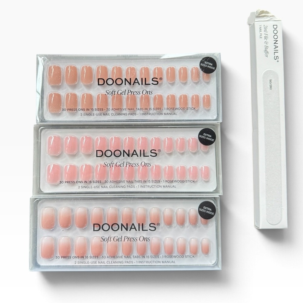 Doonails Soft Gel Press Ons Bundle Pink Nude Ombre 3 Sets Remover Oil File Bag